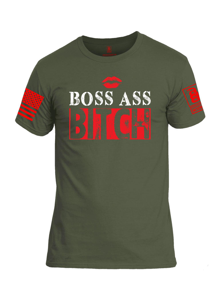 Battleraddle Boss Ass Bitch Red Sleeve Print Mens Cotton Crew Neck T Shirt - Battleraddle® LLC