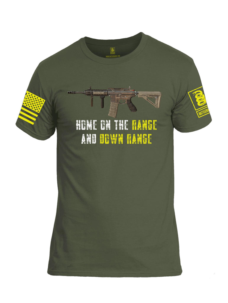 Battleraddle Home On The Range And Down Range V2 Yellow Sleeve Print Mens Cotton Crew Neck T Shirt