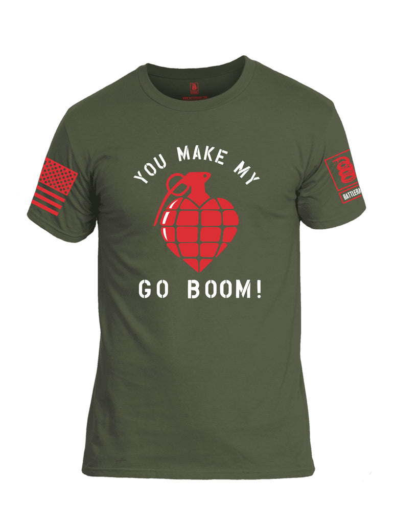 Battleraddle You Make My Heart Go Boom Red Sleeve Print Mens Cotton Crew Neck T Shirt