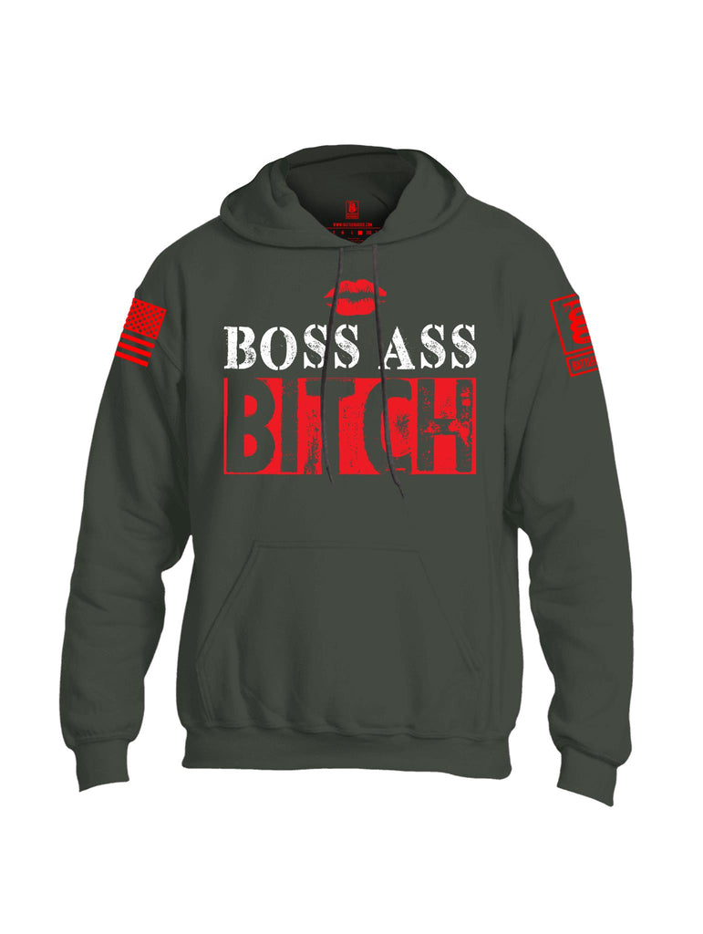 Battleraddle Boss Ass Bitch Red Sleeve Print Mens Cotton Pullover Hoodie With Pockets - Battleraddle® LLC