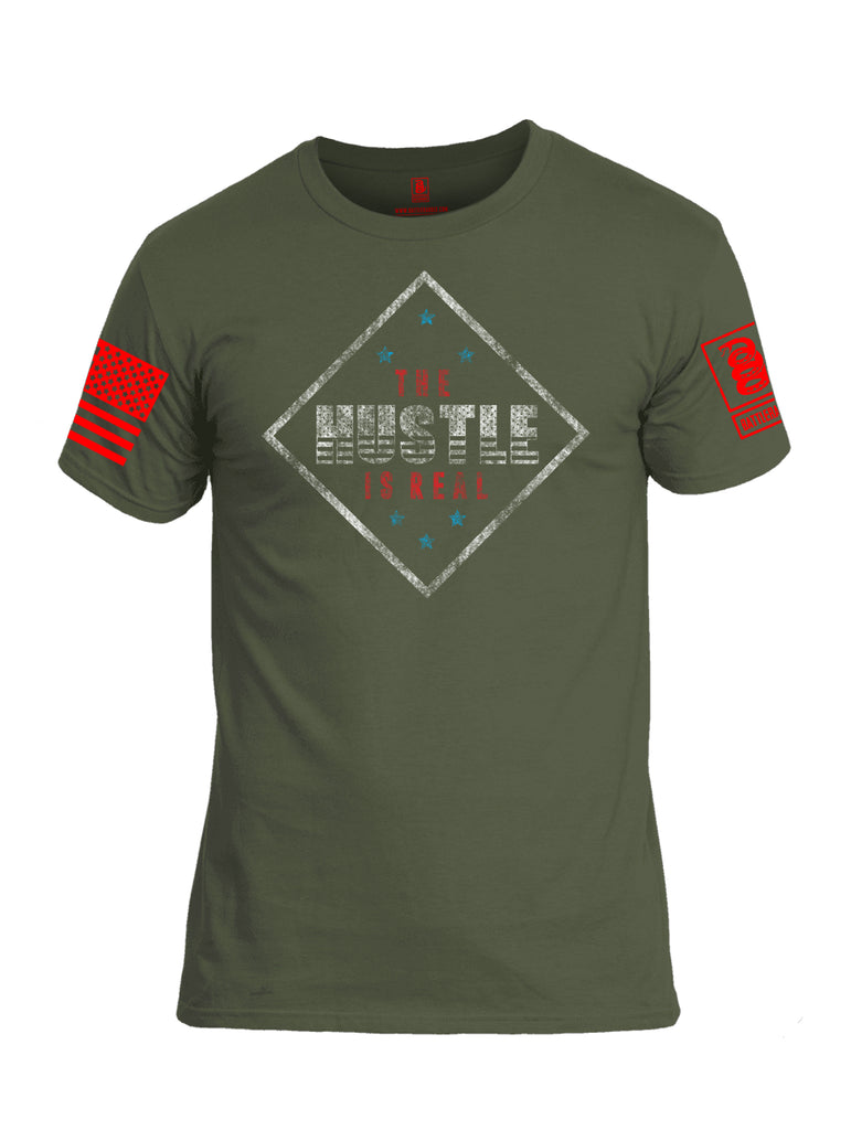 Battleraddle The Hustle Is Real Red Sleeve Print Mens Cotton Crew Neck T Shirt