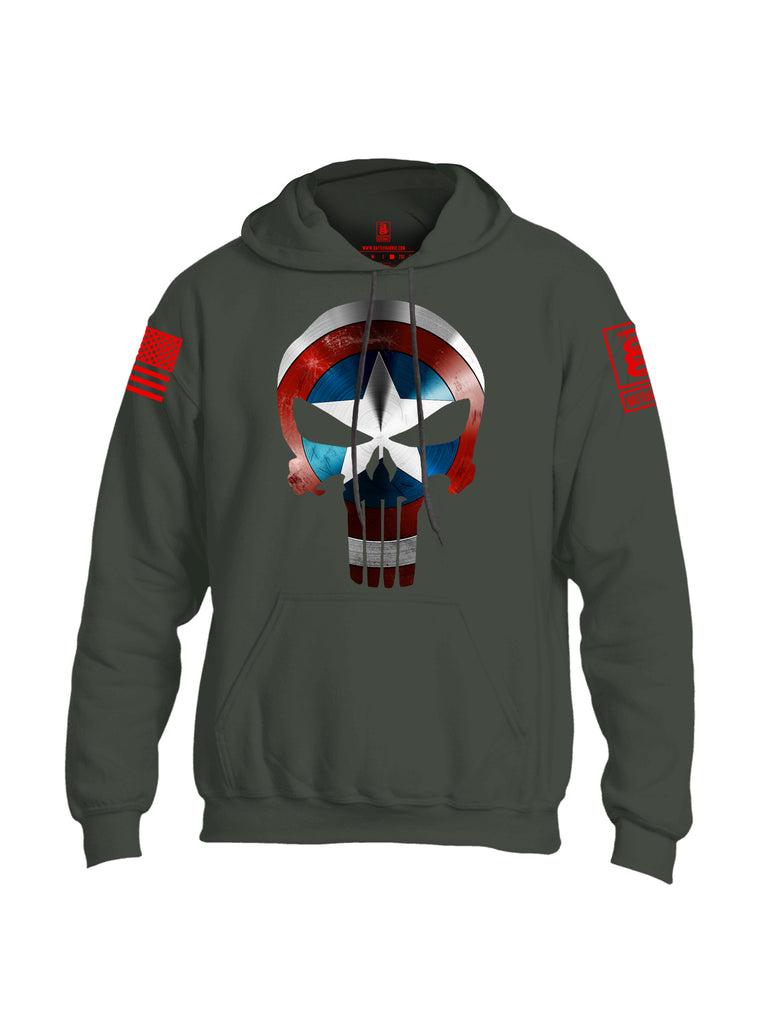 Battleraddle Captain Punisher America Shield Skull V1 Red Sleeve Print Mens Blended Hoodie With Pockets - Battleraddle® LLC