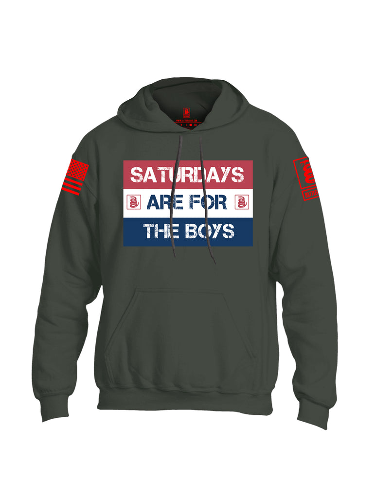 Battleraddle Saturdays Are For The Boys Red Sleeve Print Mens Blended Hoodie With Pockets