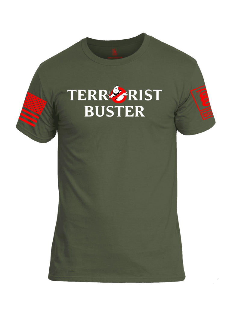 Battleraddle Terrorist Buster V2 Red Sleeve Print Mens Cotton Crew Neck T Shirt