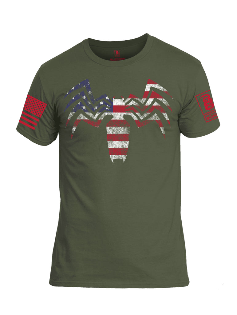 Battleradddle Venom USA Flag Red Sleeve Print Mens Cotton Crew Neck T Shirt - Battleraddle® LLC
