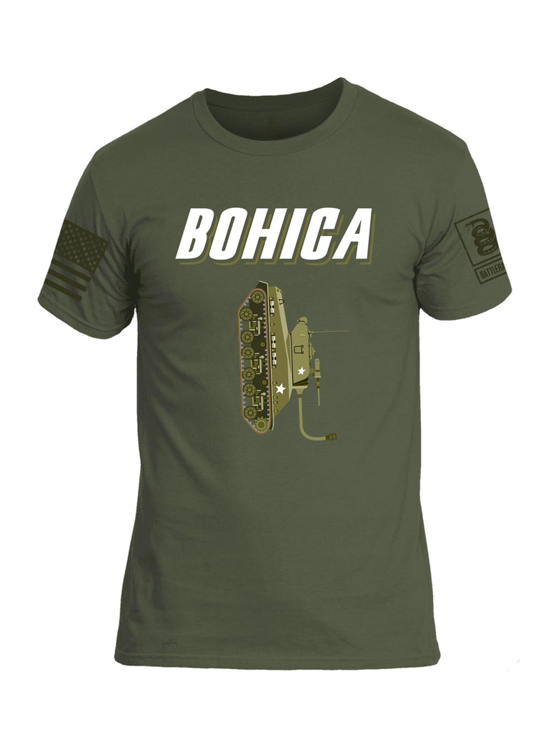 Battleraddle BOHICA Dark Green Sleeve Print Mens Cotton Crew Neck T Shirt - Battleraddle® LLC