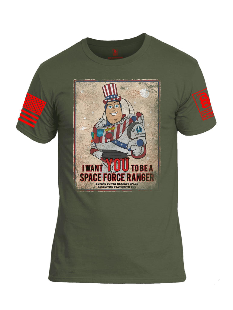 Battleraddle I Want You To Be A Space Force Ranger Red Sleeve Print Mens Cotton Crew Neck T Shirt