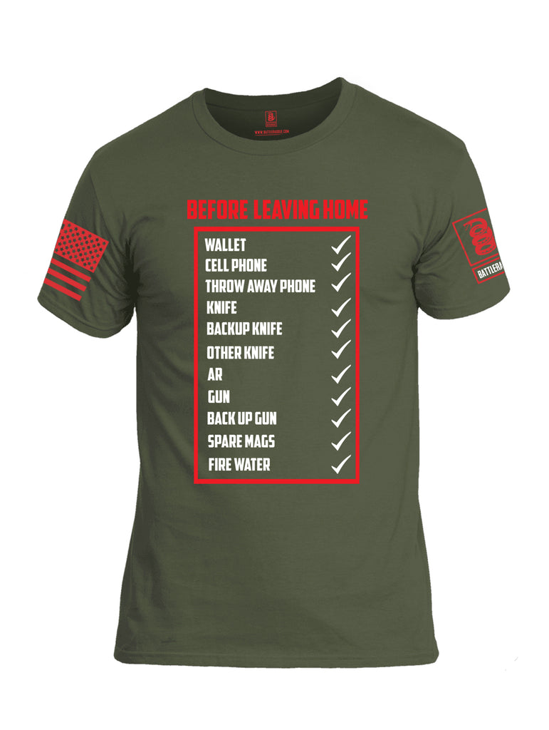 Battleraddle Before Leaving Home Red Sleeve Print Mens Cotton Crew Neck T Shirt