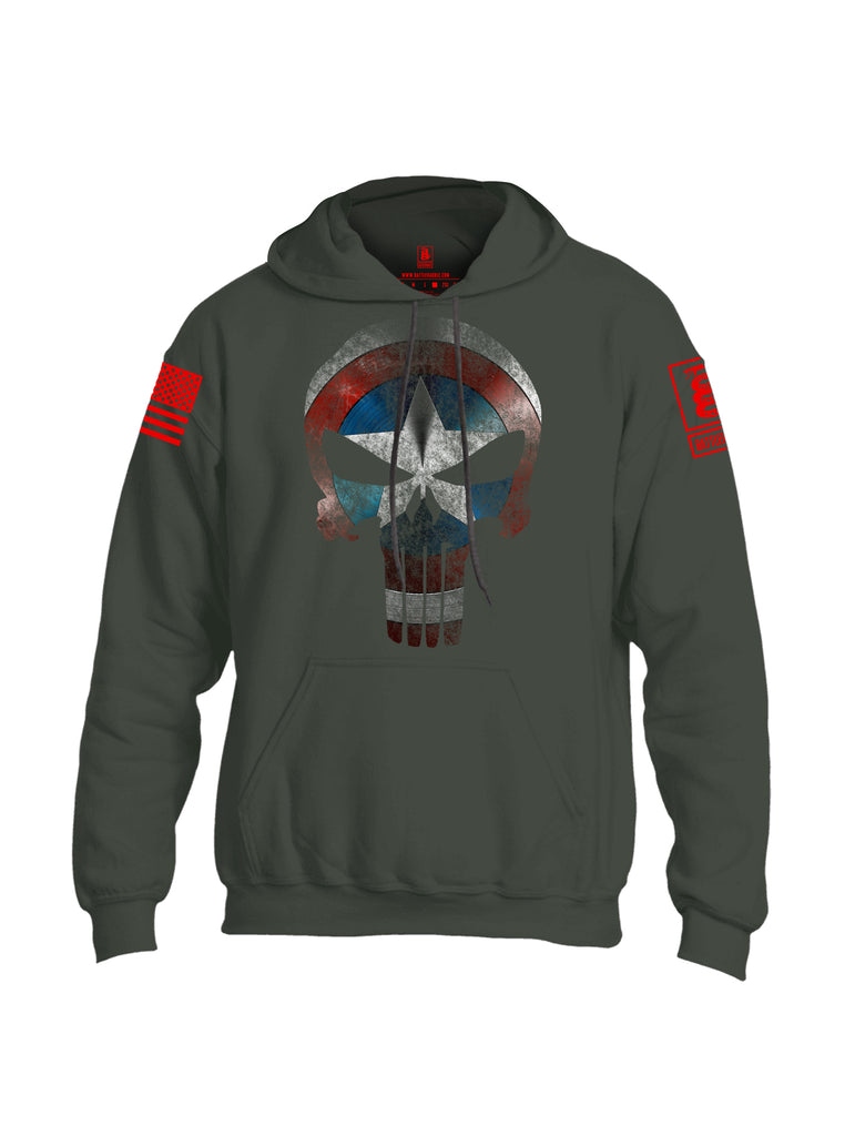 Battleraddle Captain Punisher America Shield Skull V2 Red Sleeve Print Mens Blended Hoodie With Pockets - Battleraddle® LLC