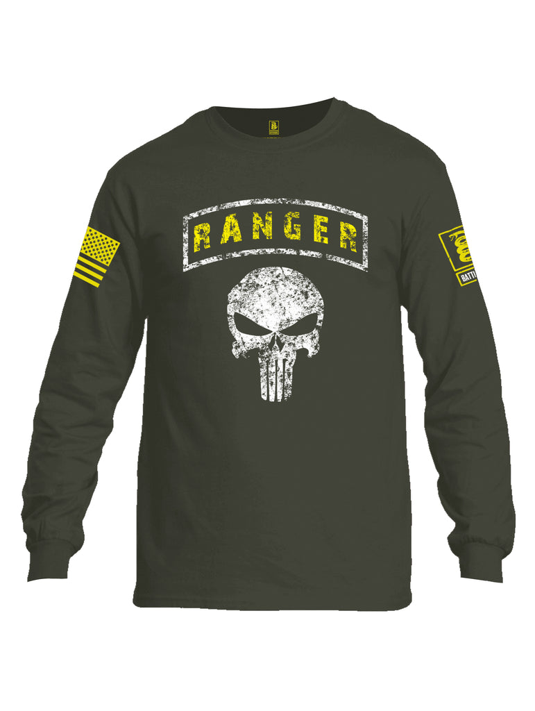 Battleraddle Ranger Punisher Skull Yellow Sleeve Print Mens Cotton Long Sleeve Crew Neck T Shirt