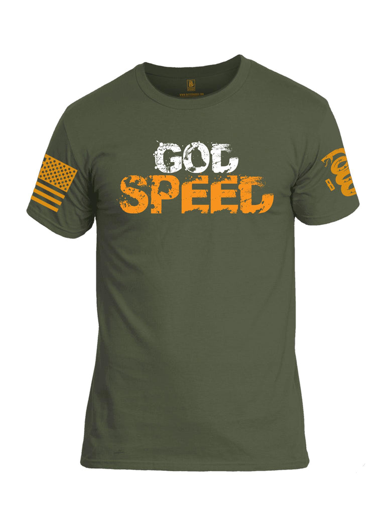 Battleraddle God Speed Orange Sleeve Print Mens Crew Neck Cotton T Shirt