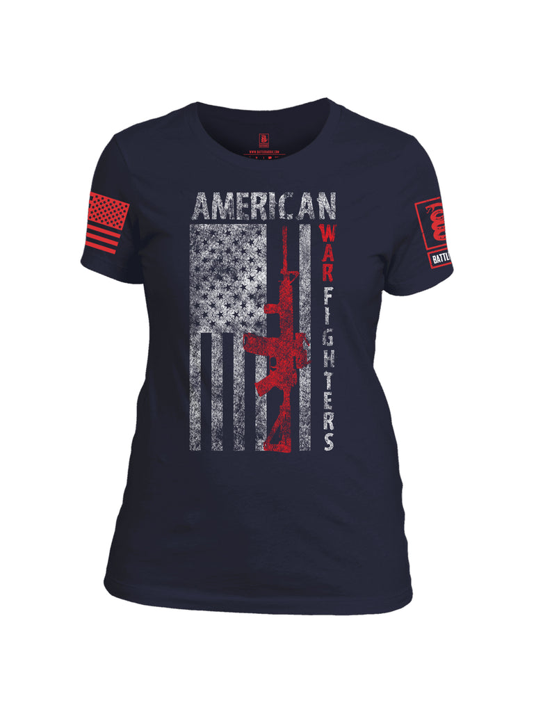 Battleraddle American War Fighters Red Sleeve Print Womens Cotton Crew Neck T Shirt