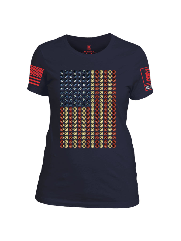 Battleraddle Bullet Casing USA Flag Red Sleeve Print Womens Cotton Crew Neck T Shirt