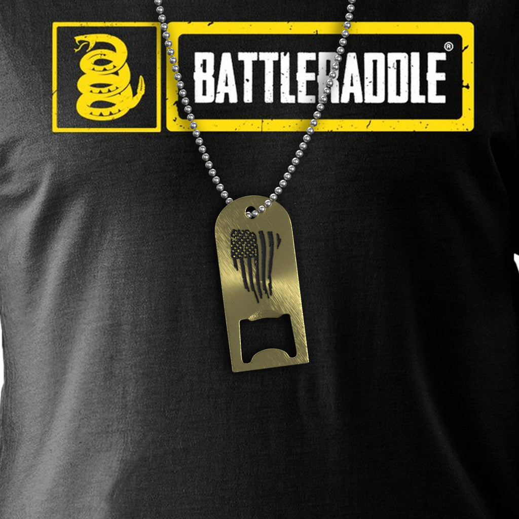 Battleraddle Military Combat American Flag Dog Tag Necklace Badass Bottle Opener Pendant