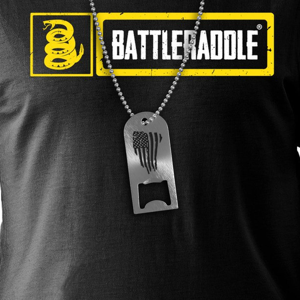 Battleraddle Military Combat American Flag Dog Tag Necklace Badass Bottle Opener Pendant