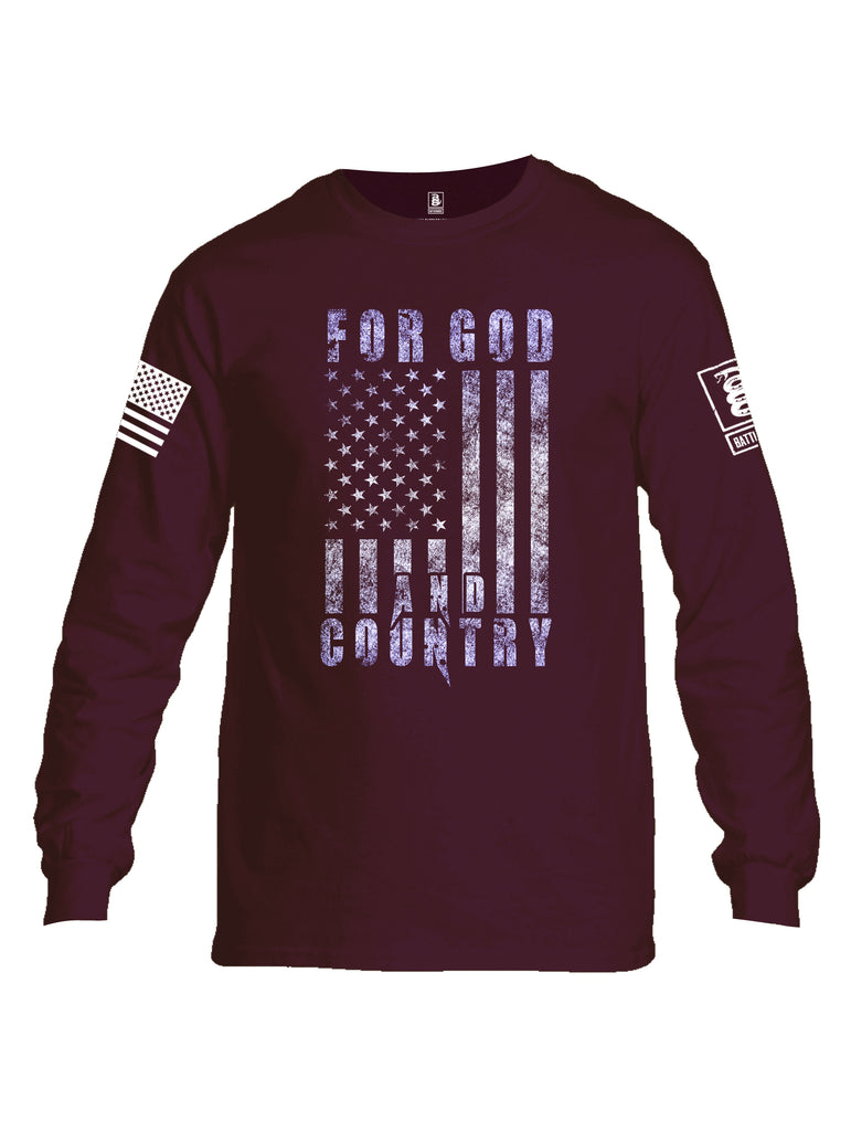 Battleraddle For God And Country White Sleeve Print Mens Cotton Long Sleeve Crew Neck T Shirt