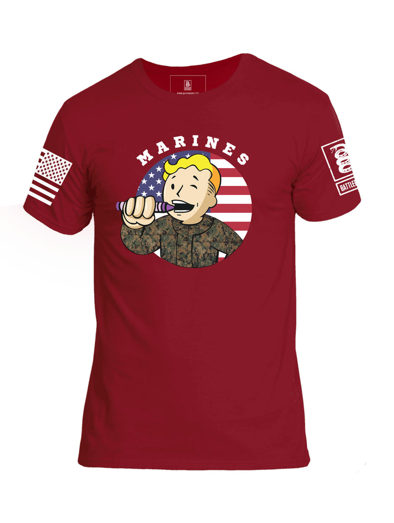 Battleraddle Marines Crayon Boot 75 White Sleeve Print Mens Cotton Crew Neck T Shirt