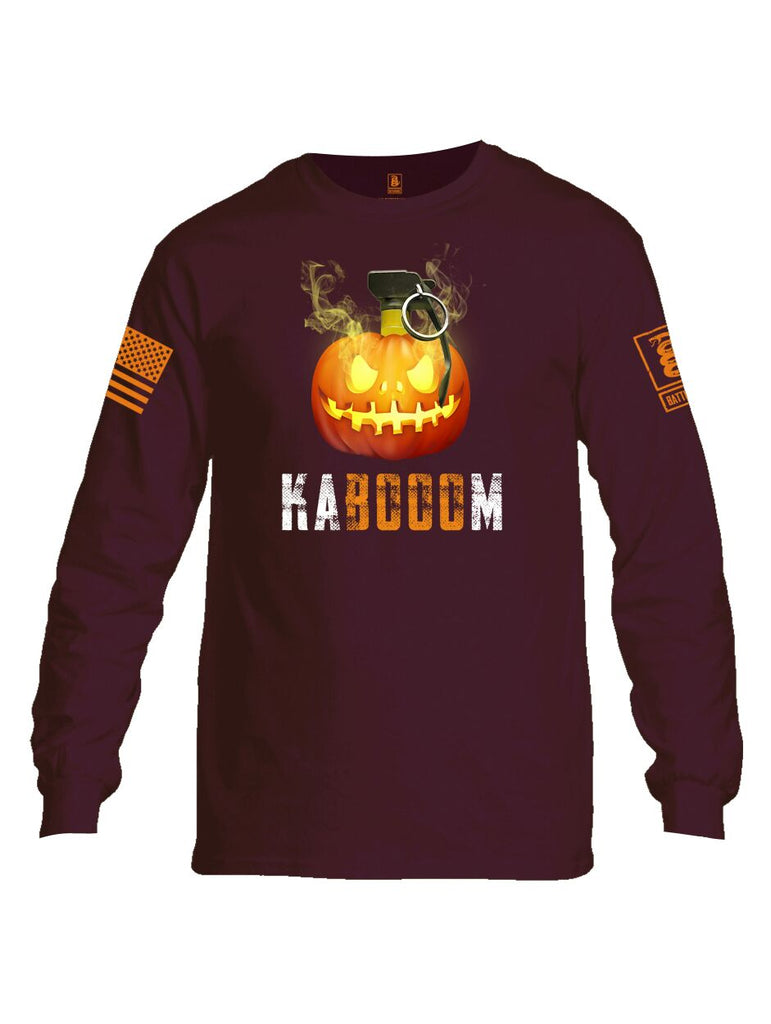 Battleraddle Kabooom Skull Pumpkin Orange Sleeve Print Mens Cotton Long Sleeve Crew Neck T Shirt