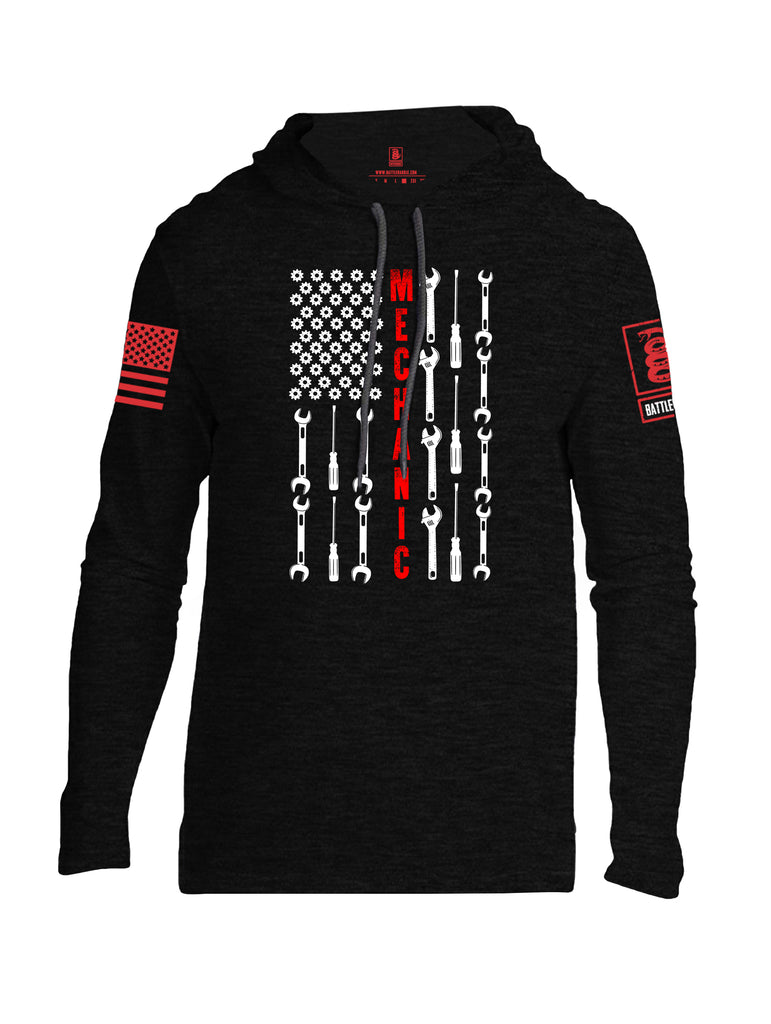 Battleraddle Mechanic Flag Red Sleeve Print Mens Thin Cotton Lightweight Hoodie