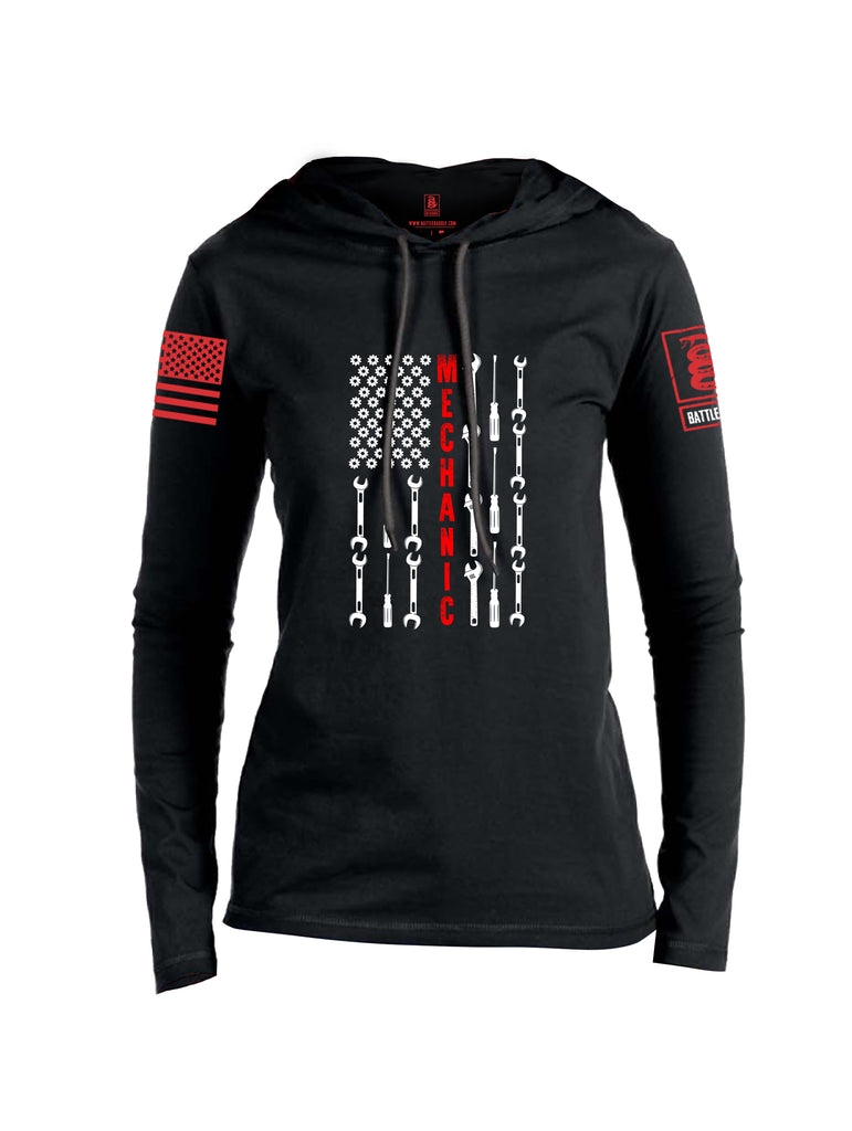 Battleraddle Mechanic Flag Red Sleeve Print Womens Thin Cotton Lightweight Hoodie