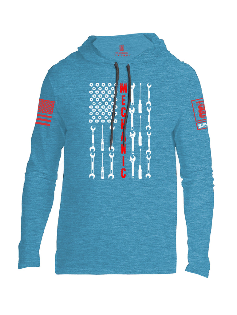 Battleraddle Mechanic Flag Red Sleeve Print Mens Thin Cotton Lightweight Hoodie