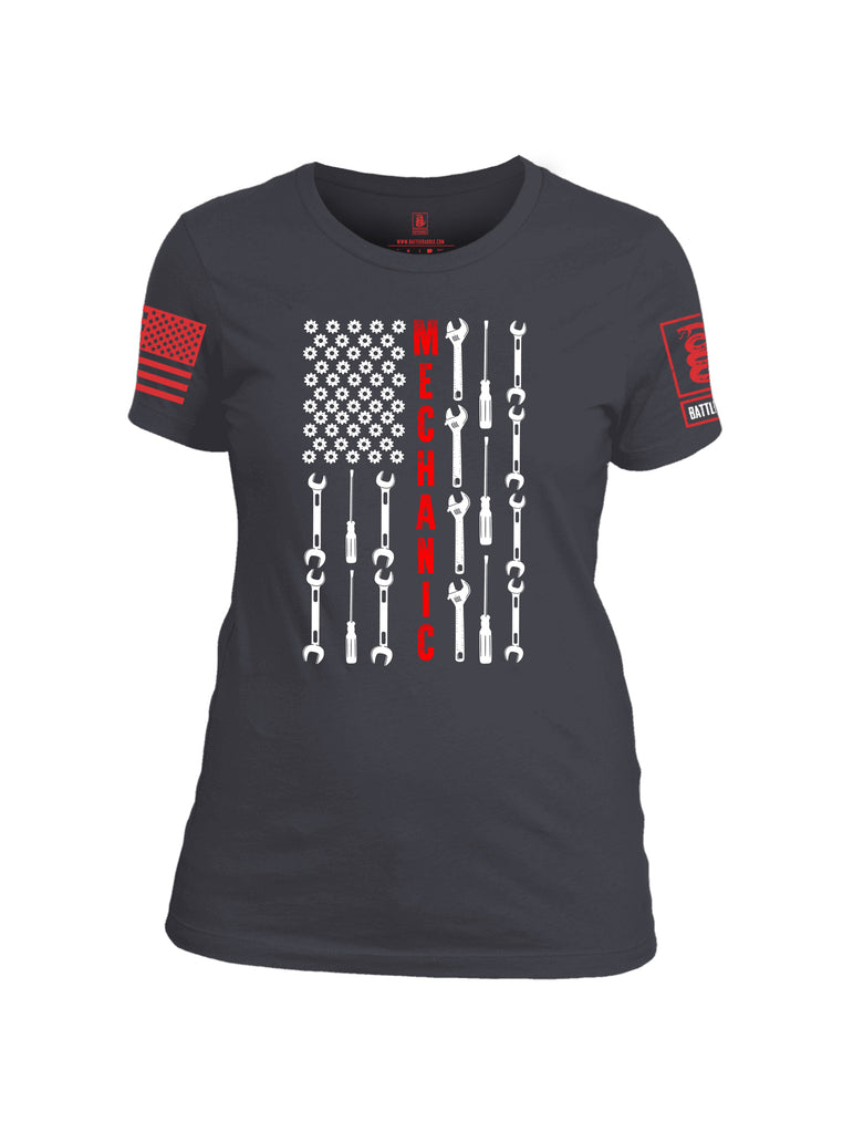 Battleraddle Mechanic Flag Red Sleeve Print Womens Cotton Crew Neck T Shirt