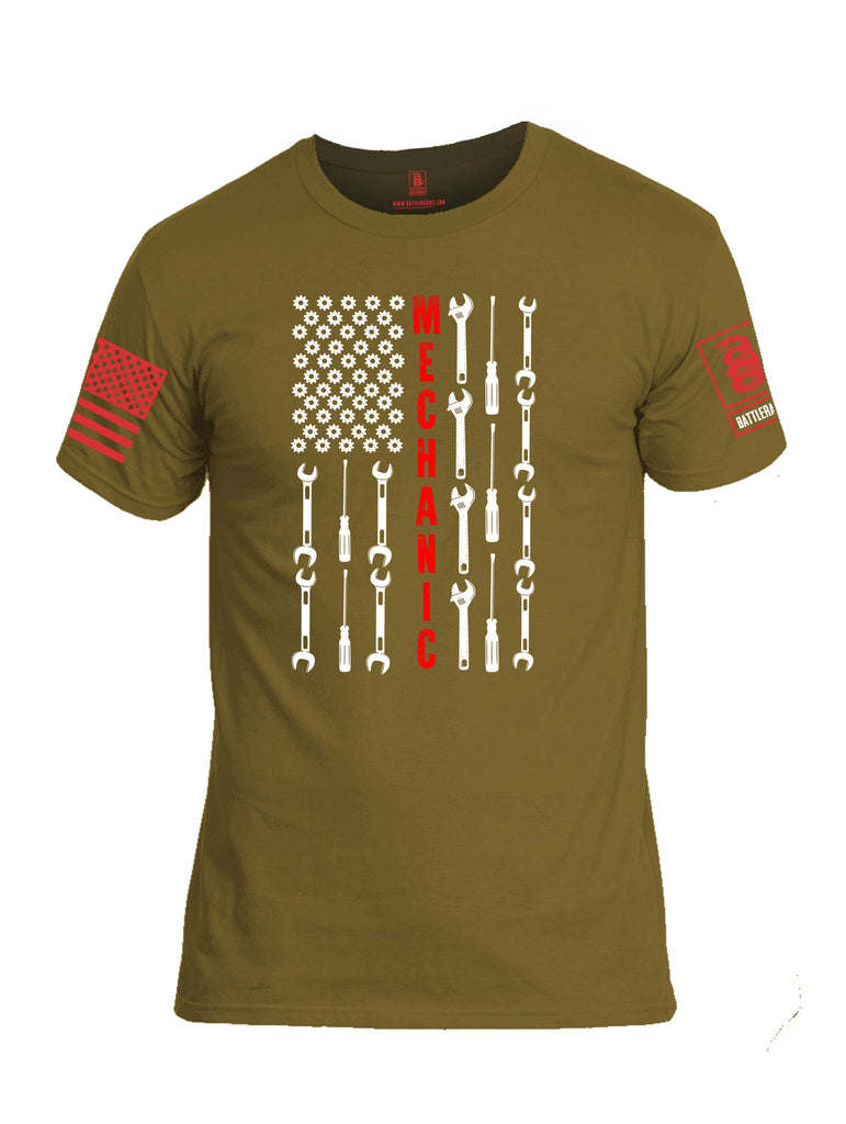 Battleraddle Mechanic Flag Red Sleeve Print Mens Cotton Crew Neck T Shirt