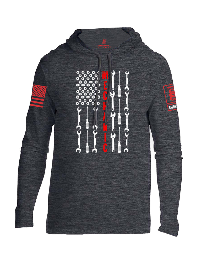 Battleraddle Mechanic Flag Red Sleeve Print Mens Thin Cotton Lightweight Hoodie