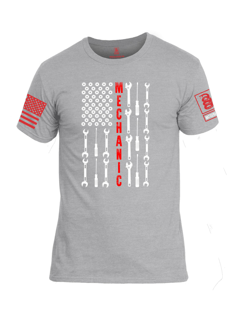 Battleraddle Mechanic Flag Red Sleeve Print Mens Cotton Crew Neck T Shirt