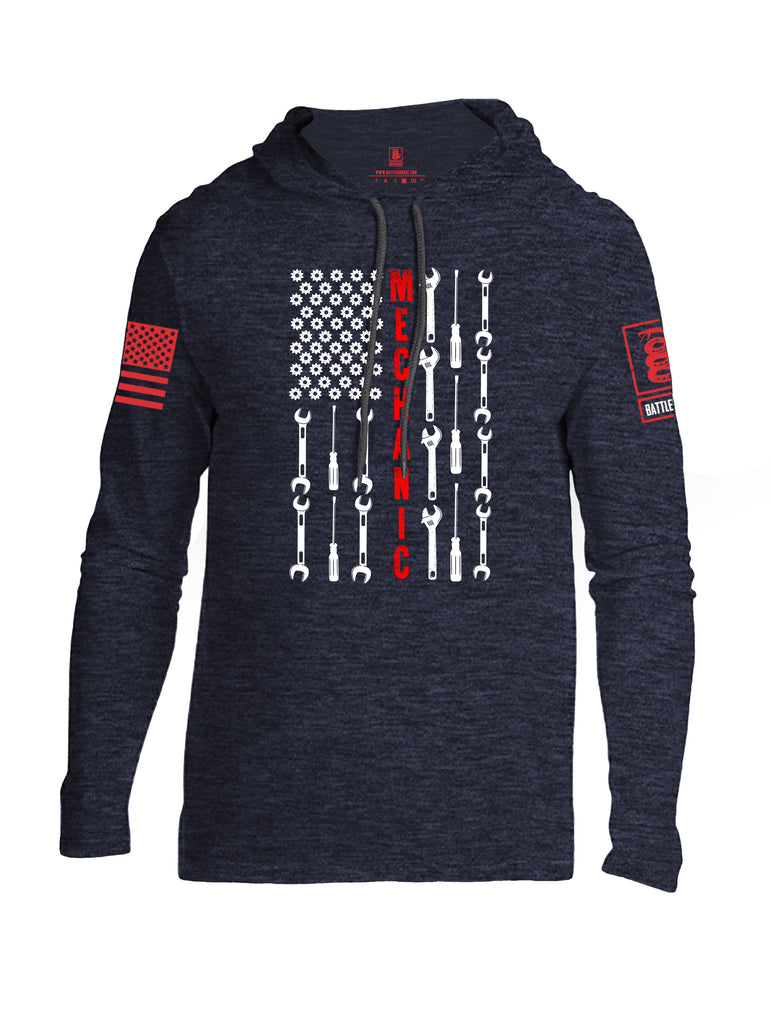 Battleraddle Mechanic Flag Red Sleeve Print Mens Thin Cotton Lightweight Hoodie