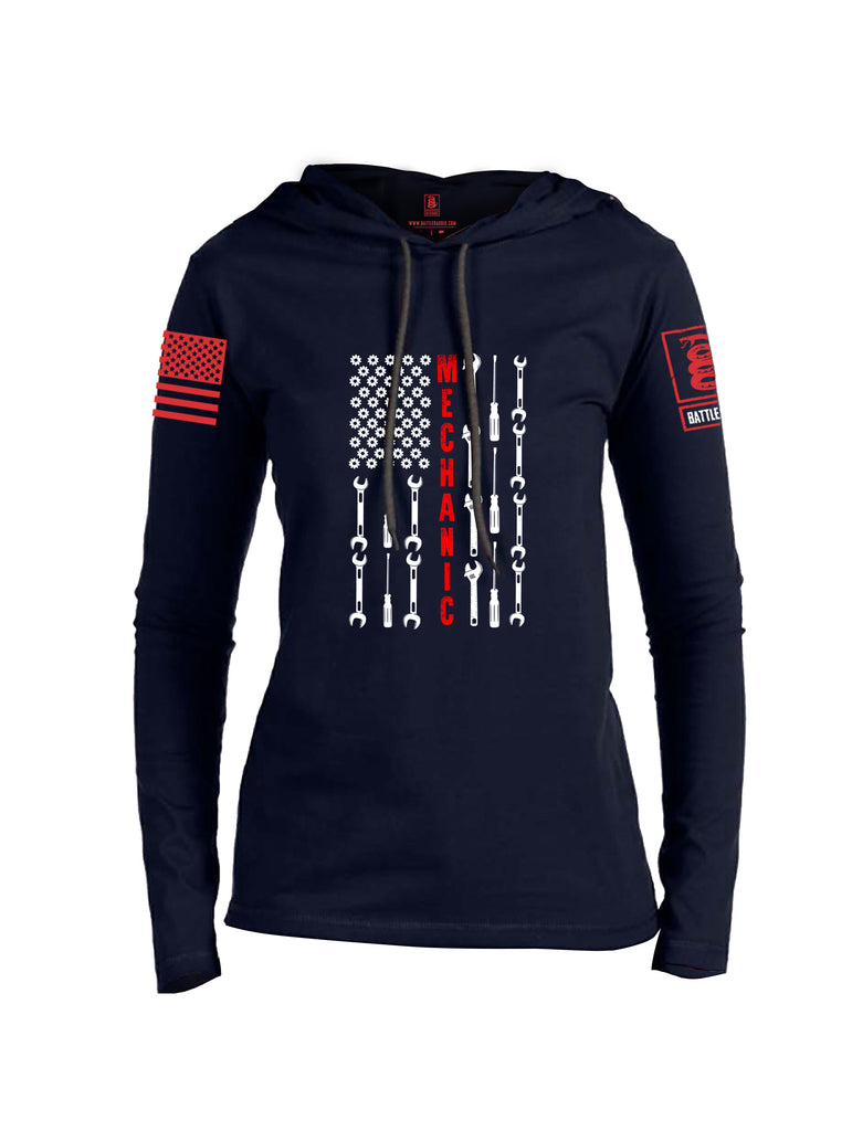 Battleraddle Mechanic Flag Red Sleeve Print Womens Thin Cotton Lightweight Hoodie