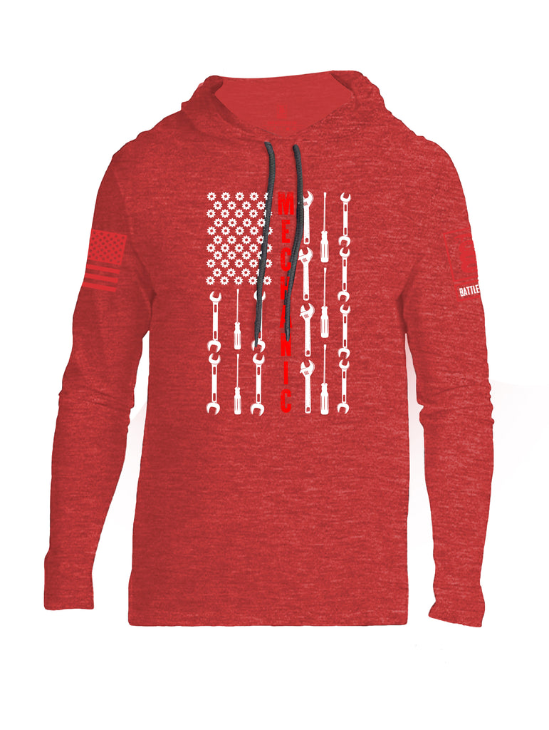 Battleraddle Mechanic Flag Red Sleeve Print Mens Thin Cotton Lightweight Hoodie