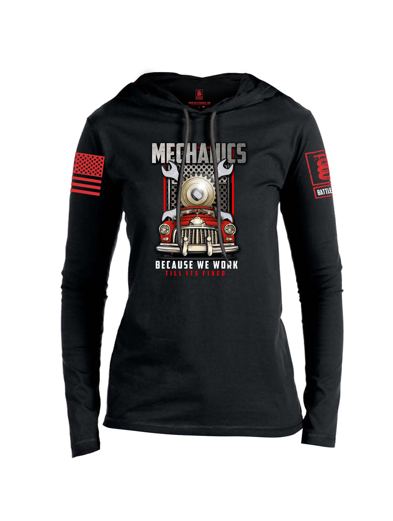 Battleraddle Mechanics Because We Work Till Its Fixed Red Sleeve Print Womens Thin Cotton Lightweight Hoodie