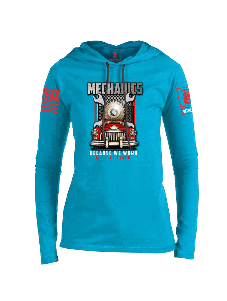 Battleraddle Mechanics Because We Work Till Its Fixed Red Sleeve Print Womens Thin Cotton Lightweight Hoodie