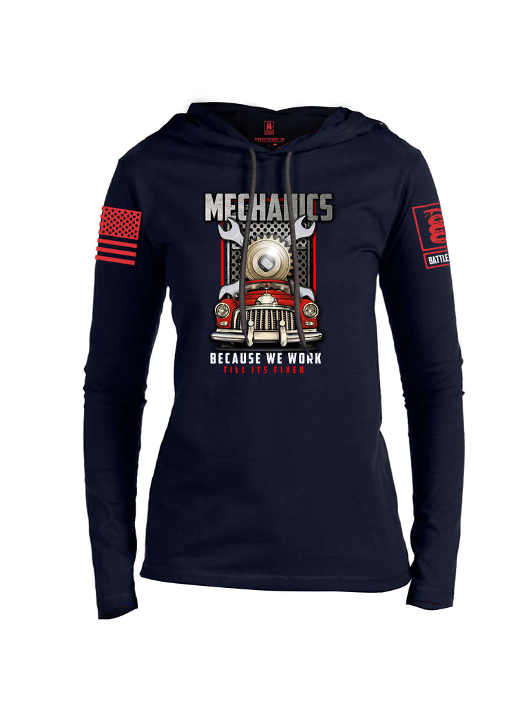 Battleraddle Mechanics Because We Work Till Its Fixed Red Sleeve Print Womens Thin Cotton Lightweight Hoodie