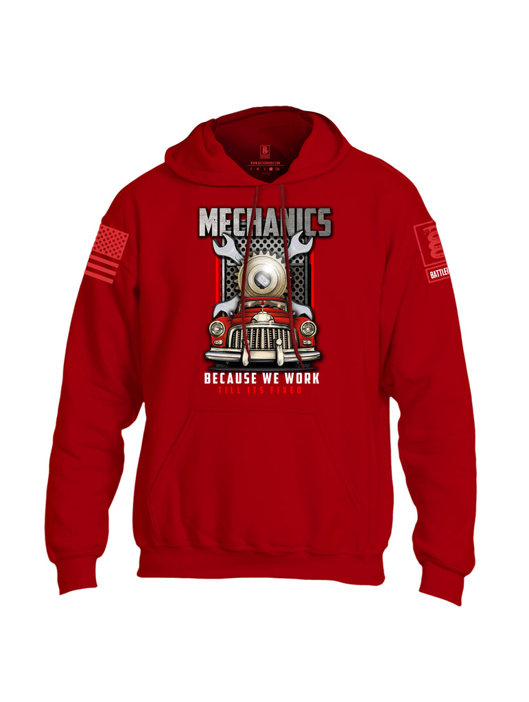 Battleraddle Mechanics Because We Work Till Its Fixed Red Sleeve Print Mens Blended Hoodie With Pockets