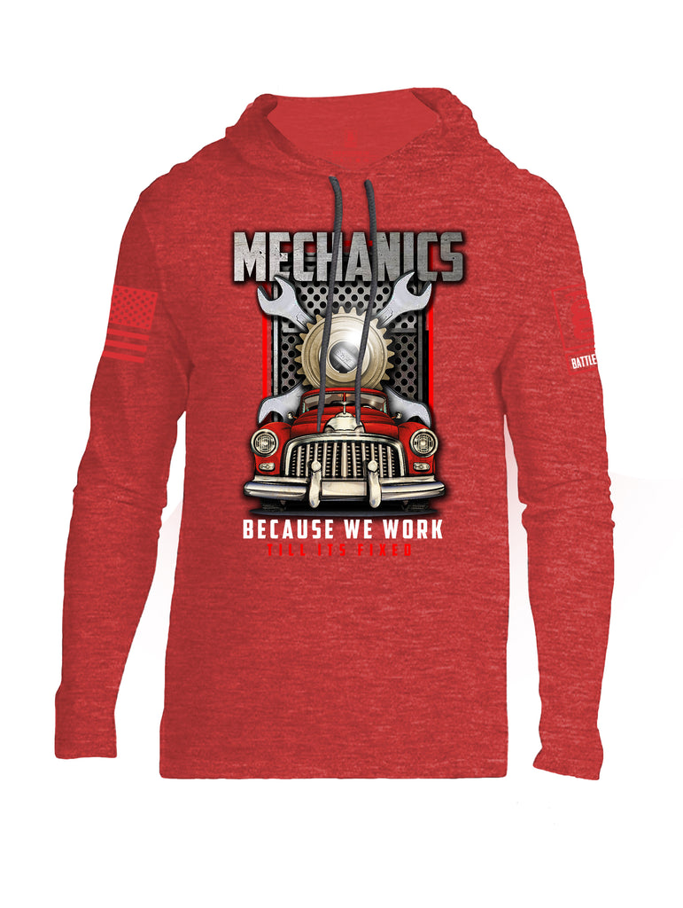 Battleraddle Mechanics Because We Work Till Its Fixed Red Sleeve Print Mens Thin Cotton Lightweight Hoodie