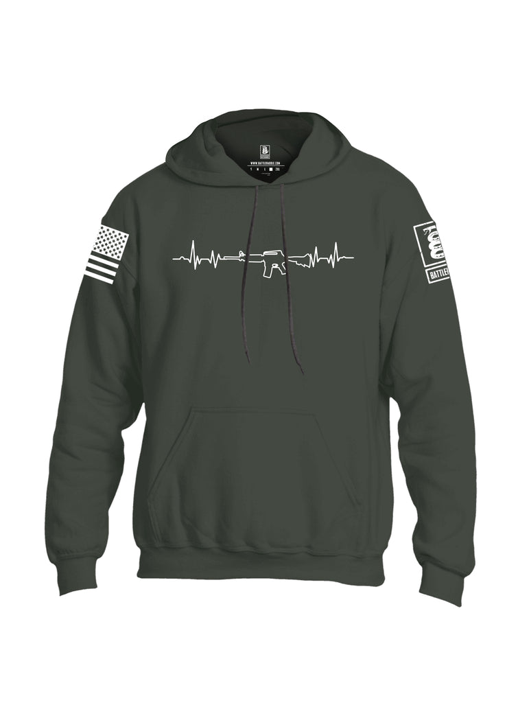 Battleraddle AR15 Heartbeat White Sleeve Print Mens Blended Hoodie With Pockets