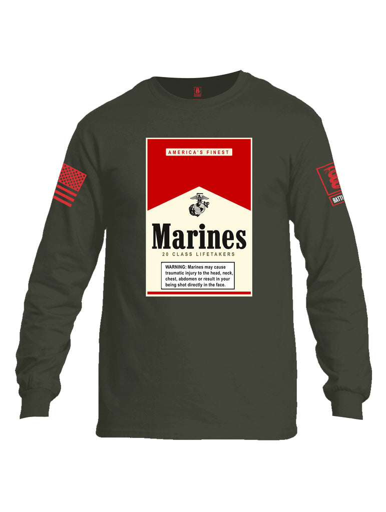 Battleraddle Marines 20 Class Lifetakers Red Sleeve Print Mens Cotton Long Sleeve Crew Neck T Shirt
