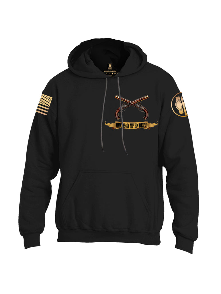 Battleraddle HHC 324th MP BN Det 3 Lock Em Up Lock It Down TFCF Camp Airifjan Kuwait October 2018 - July 2019 Brass Sleeve Print Mens Blended Hoodie With Pockets