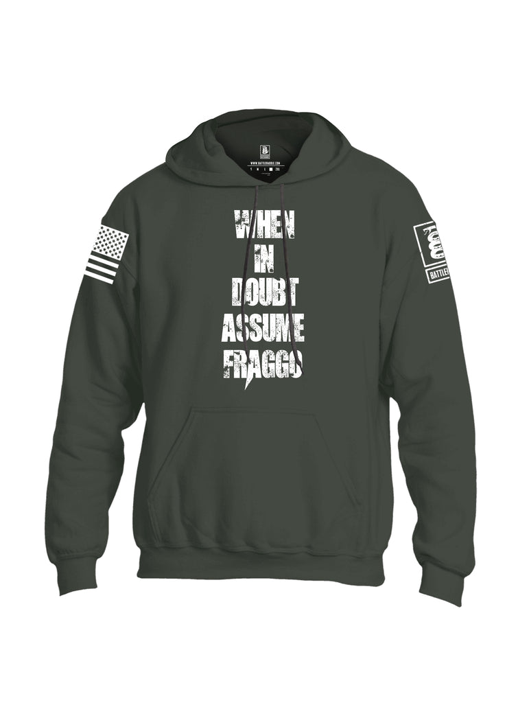 Battleraddle When In Doubt Assume Fraggo White Sleeve Print Mens Blended Hoodie With Pockets