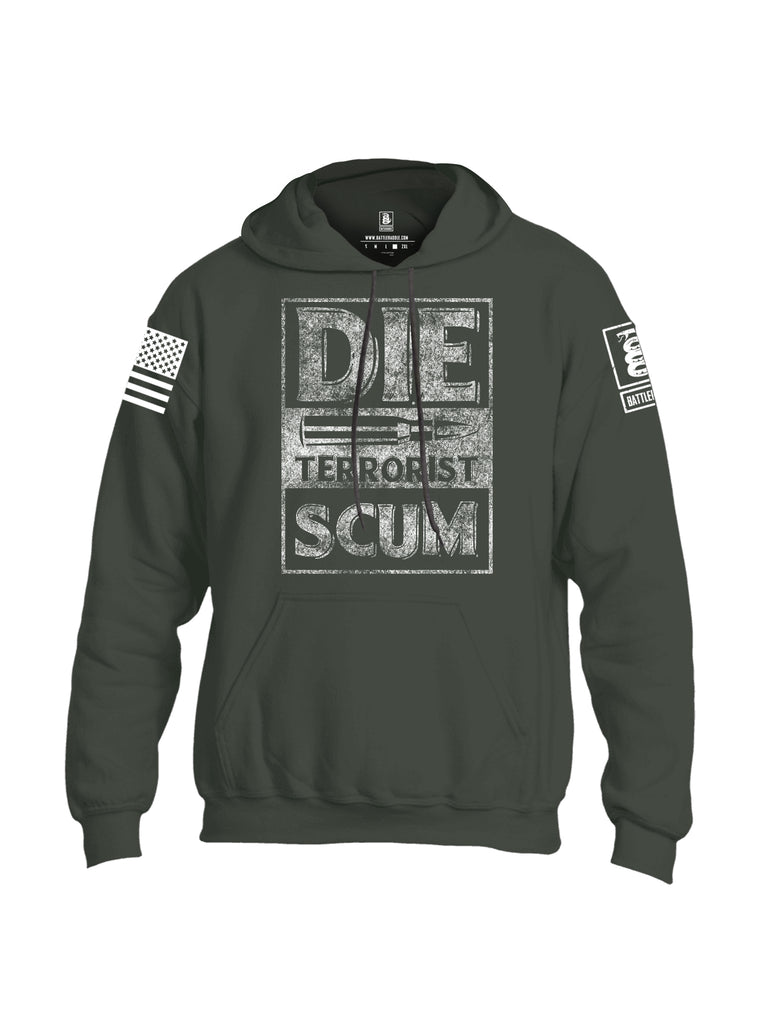 Battleraddle Die Terrorist Scum White Sleeve Print Mens Blended Hoodie With Pockets