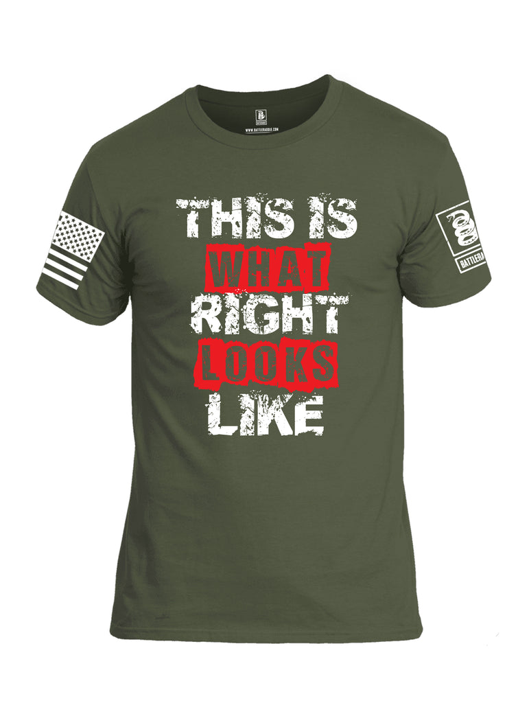 Battleraddle This Is What Right Looks Like White Sleeve Print Mens Cotton Crew Neck T Shirt