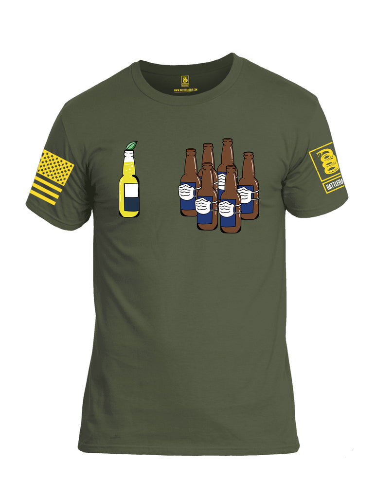 Battleraddle Corona Vs Beer Yellow Sleeve Print Mens Cotton Crew Neck T Shirt