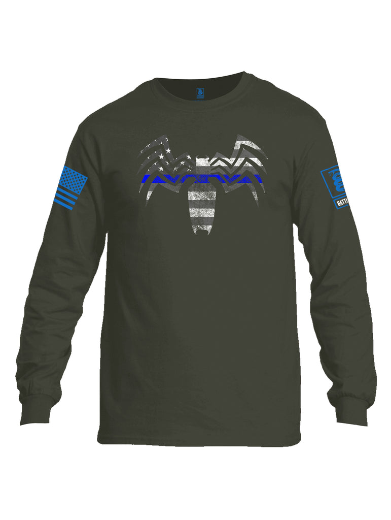 Battleraddle Venomize Flag Blue Line Blue Sleeve Print Mens Cotton Long Sleeve Crew Neck T Shirt