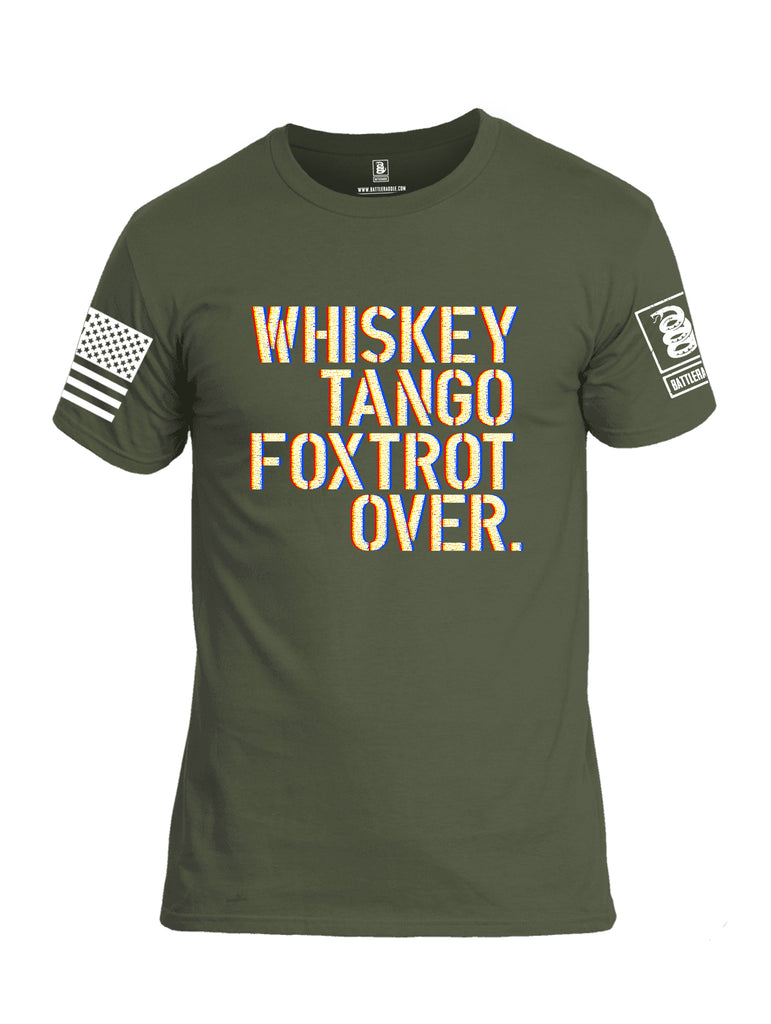 Battleraddle Whiskey Tango Foxtrot Over White Sleeve Print Mens Cotton Crew Neck T Shirt