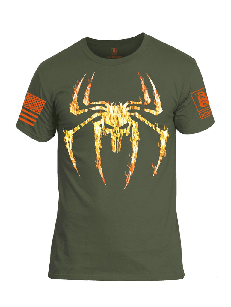 Battleraddle Expounder Venomize Skull Fire V2 Orange Sleeve Print Mens Cotton Crew Neck T Shirt