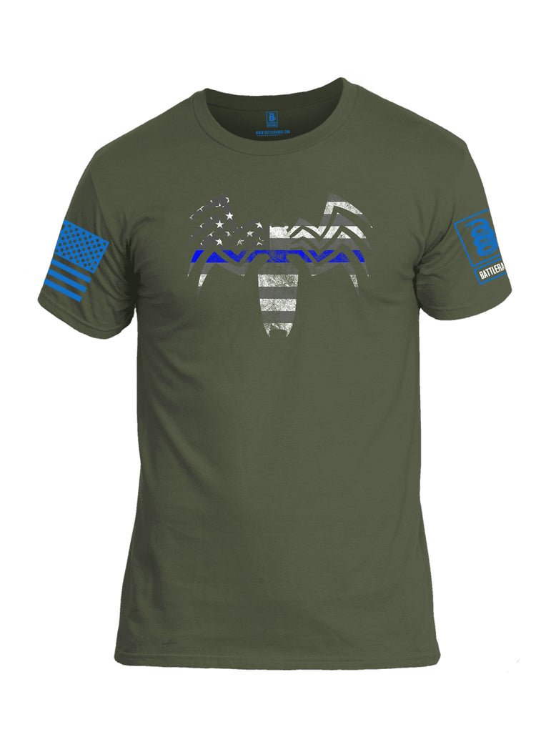 Battleraddle Venomize Flag Blue Line Blue Sleeve Print Mens Cotton Crew Neck T Shirt