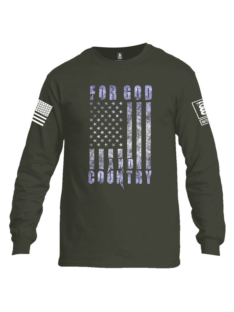 Battleraddle For God And Country White Sleeve Print Mens Cotton Long Sleeve Crew Neck T Shirt