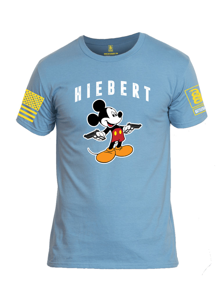 Battleraddle Hiebert Mickey Mouse Cross Pistols Yellow Sleeve Print Mens Cotton Crew Neck T Shirt